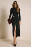 Metal Buckle Waist Cinched Side Slit Midi Dress