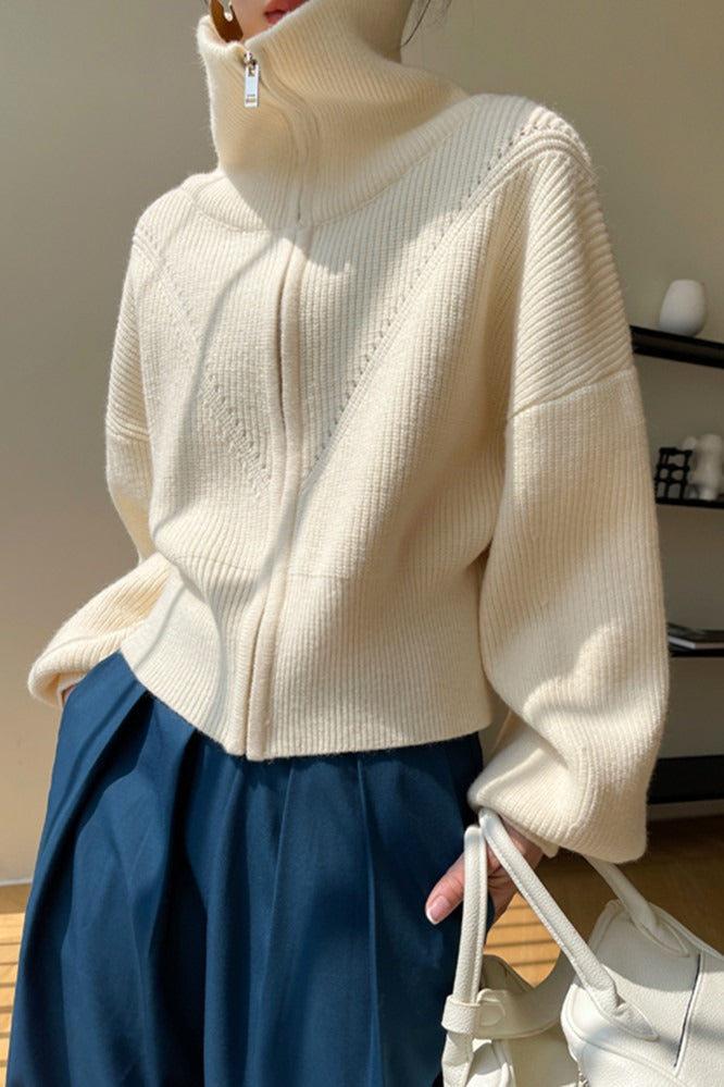 Zip Front Relaxed Knit Cardigan Main image