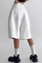 White High Waist Minimalist Wide Leg Denim Shorts