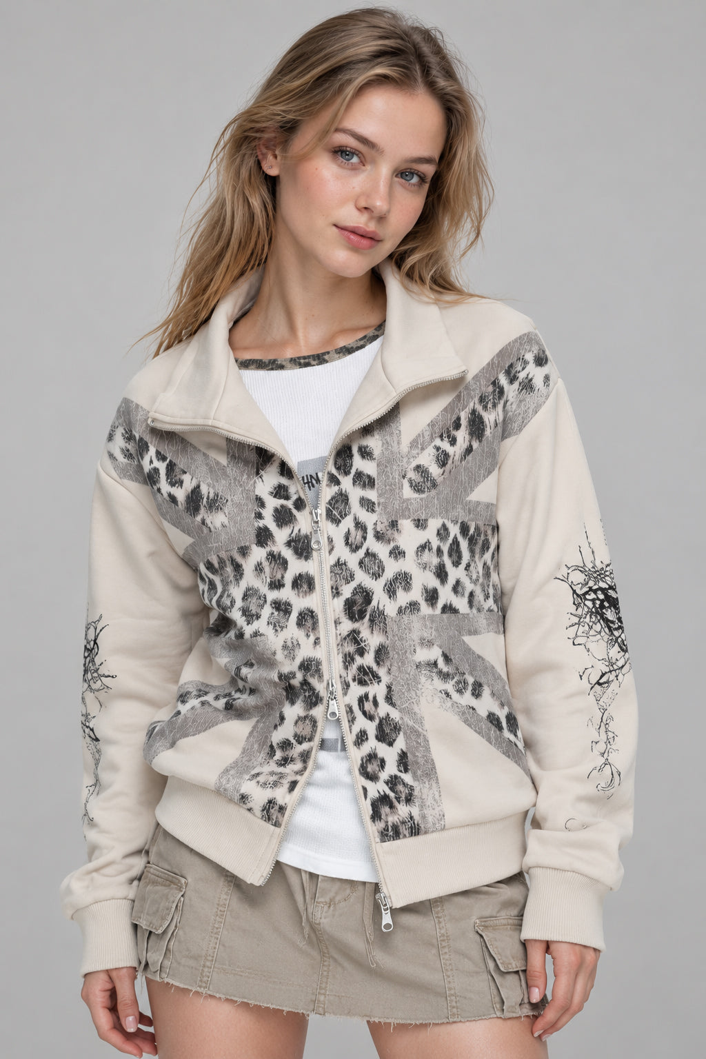 Leopard Panel Zip Jacket
