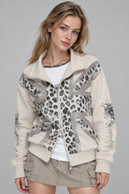 Leopard Panel Zip Jacket