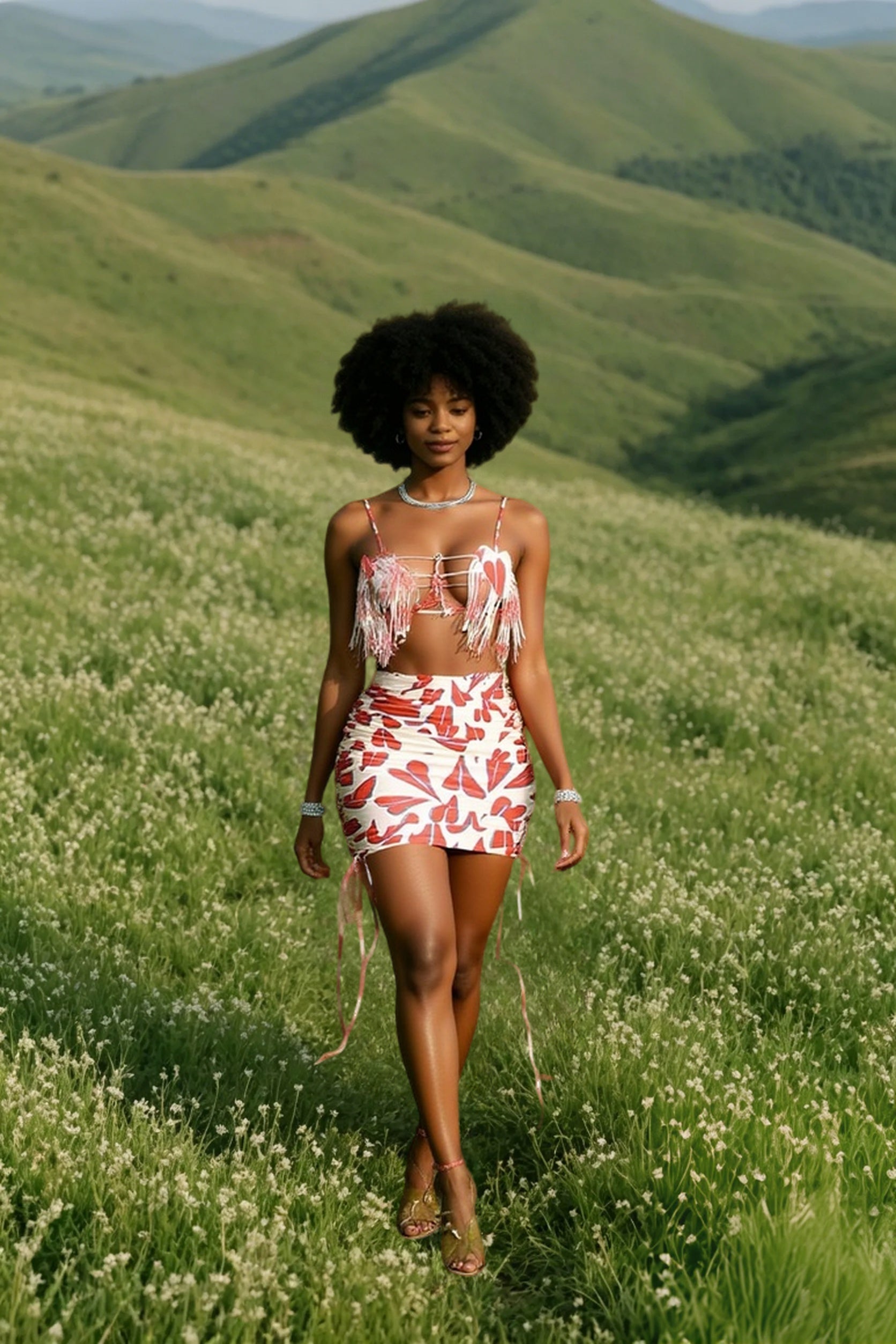 Beach Print Lace-Up Mini Two Piece Skirt Set Main image