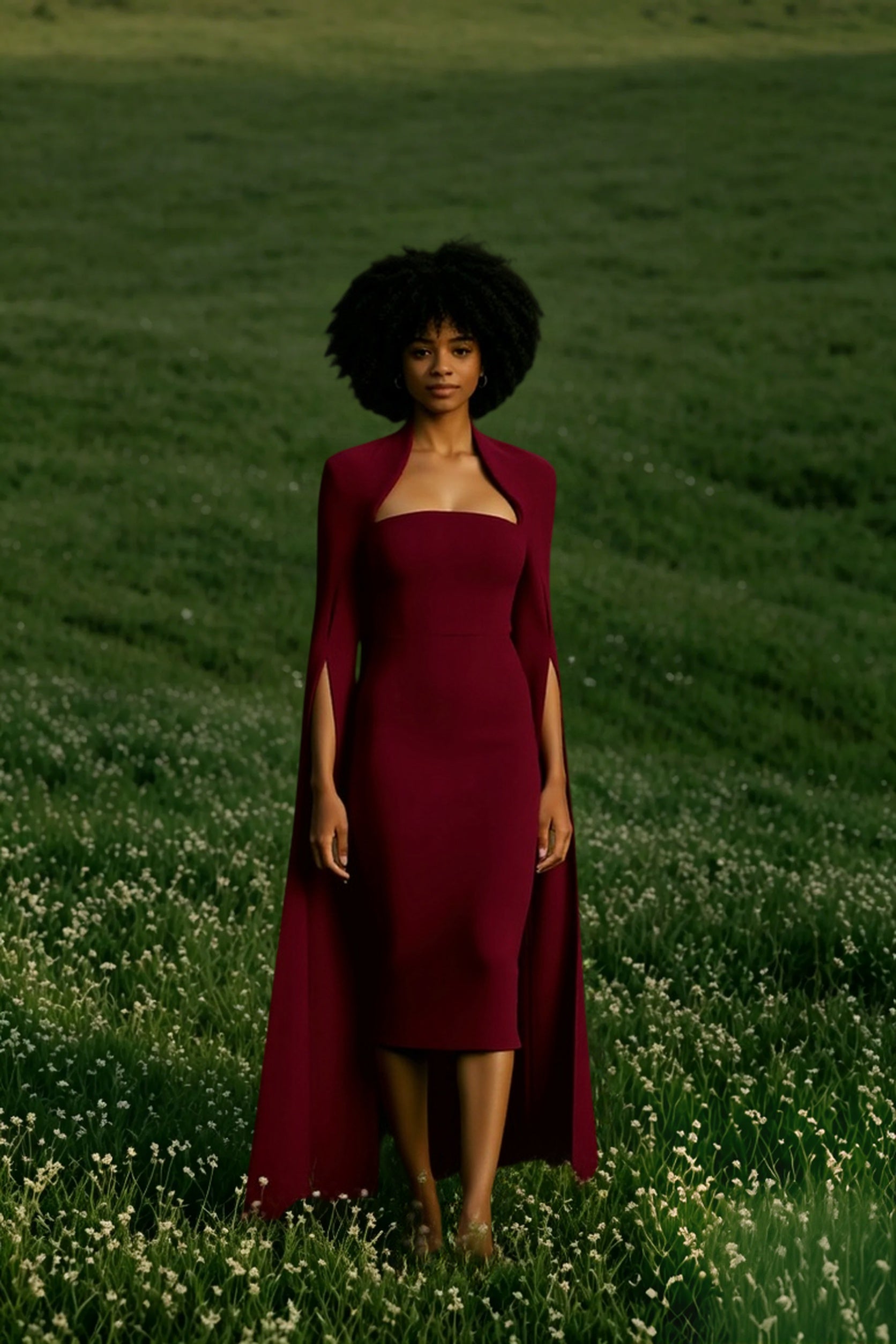 Cape Long Sleeve Back Slit Midi Dress Main image
