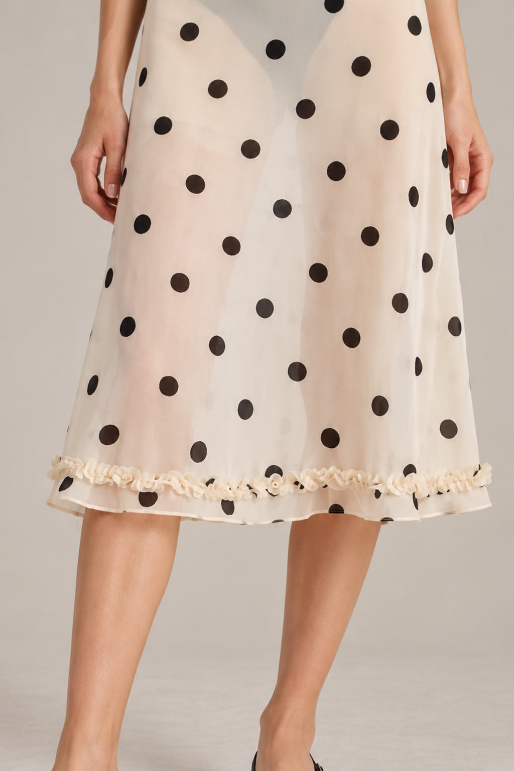 Sheer Polka Dot Casual High Waist Skirt