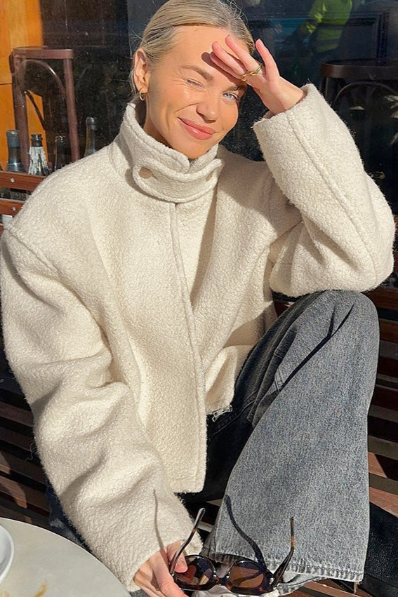 Faux Shearling Stand Collar Cropped Coat Main image