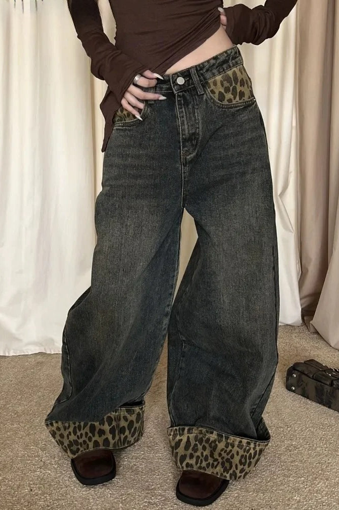 Retro Leopard Print Wide Leg Jeans Main image
