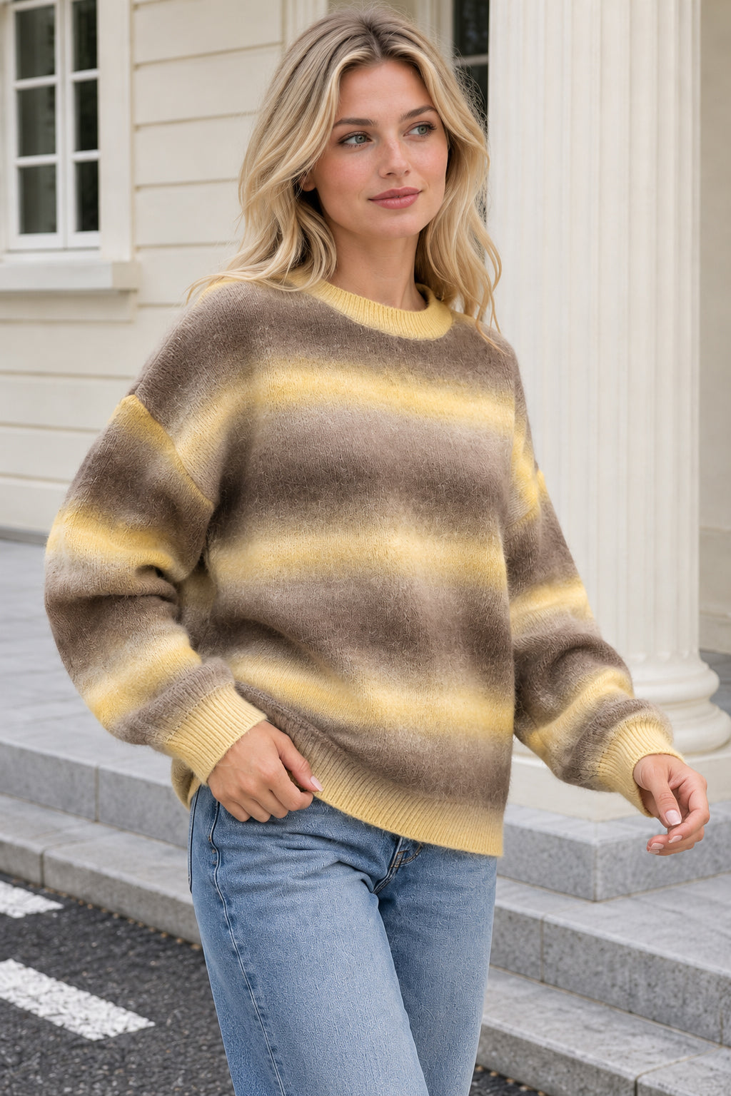 Ombre Crew Neck Relaxed Sweater
