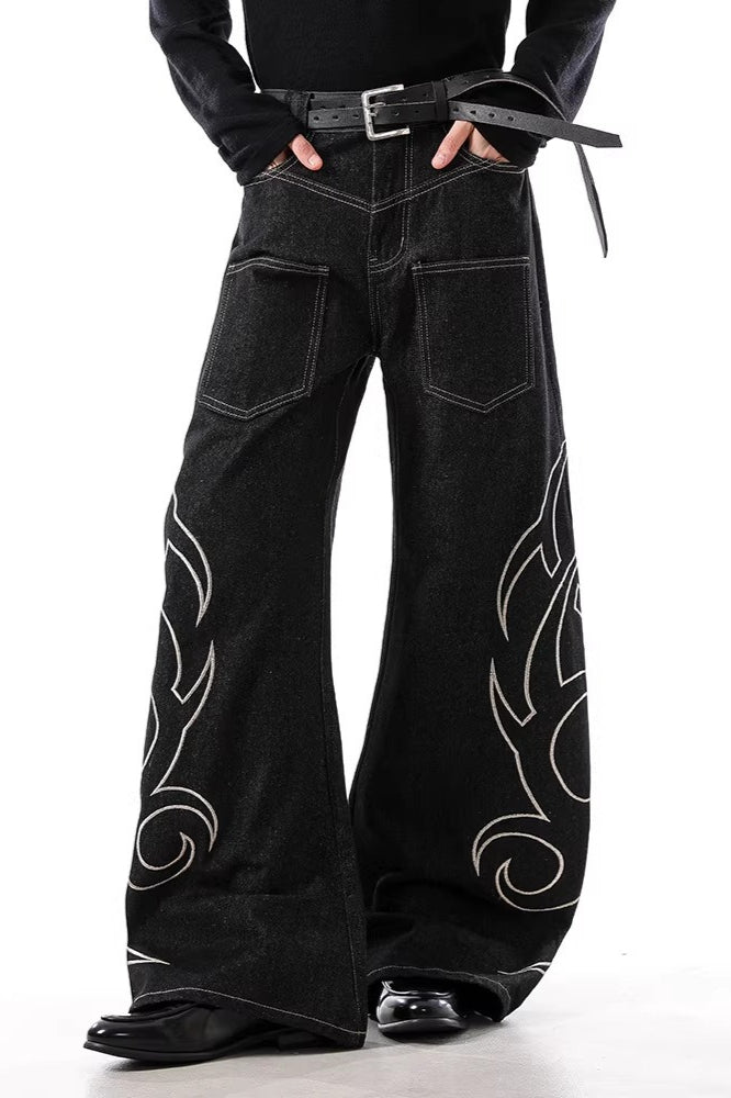 Vintage Embroidered Reverse Pocket Wide Leg Jeans Main image