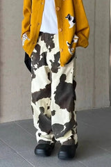 Baggy Cow Pattern Wide Leg Jeans