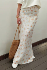 Draped Floral Print Satin Skirt