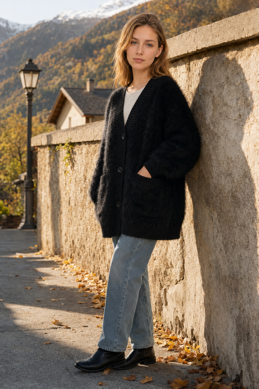 Loose Fit Rabbit Hair Knit Cardigan