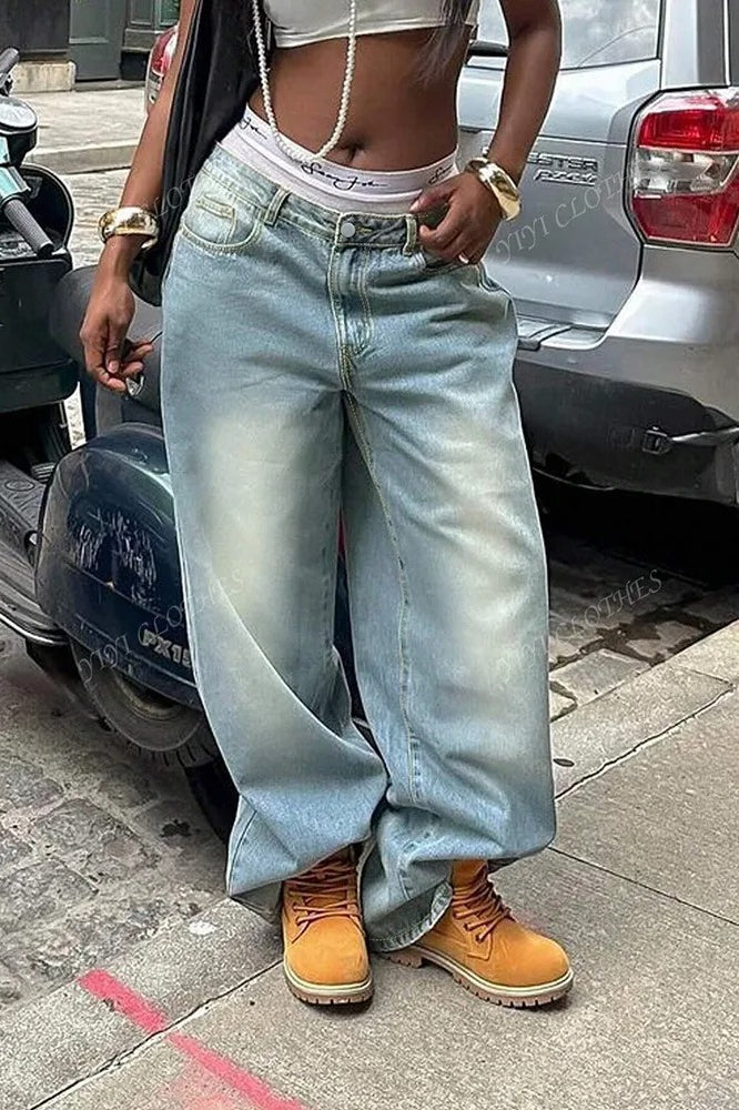 Vintage Washed Loose Fit High Waist Jeans Main image