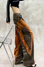 Heavy Distressed Frayed Wide Leg Jeans