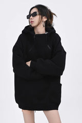 Oversized Hooded Sweatshirt with Side Zipper Hoodie