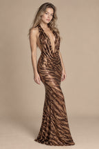 Sequin Tiger Print Halter Party Dress