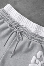 Letter Graphic Drawstring Wide Leg Sweatpants