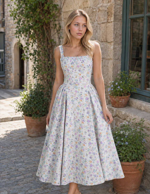 Bohemian Fragmented Flower Midi Dress