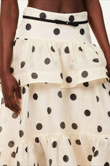 Tiered Ruffle Polka Dot Midi Skirt