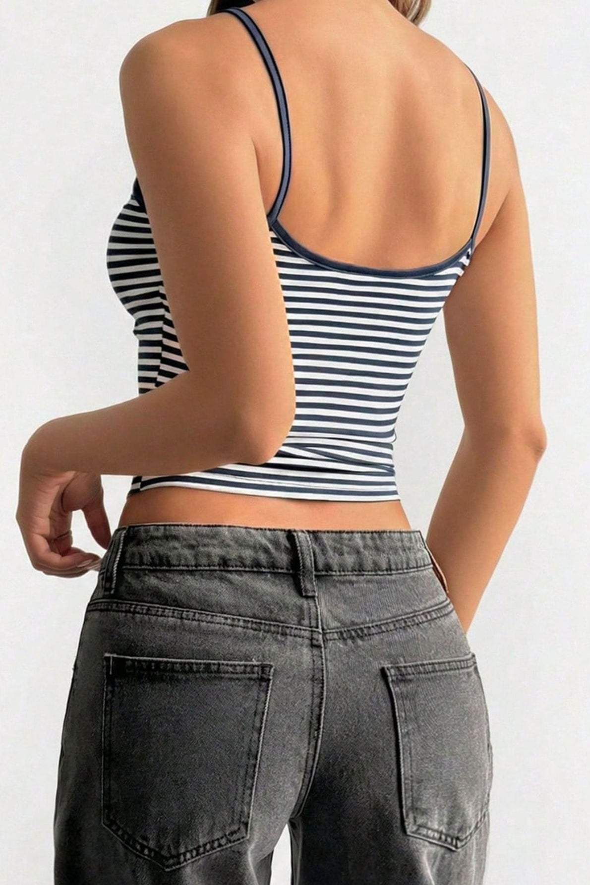 Vintage Blue Striped Lace Trim Cami