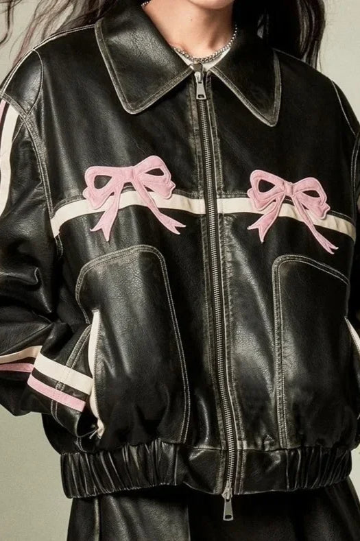 Vintage Faux Leather Bow Jacket Secondary image