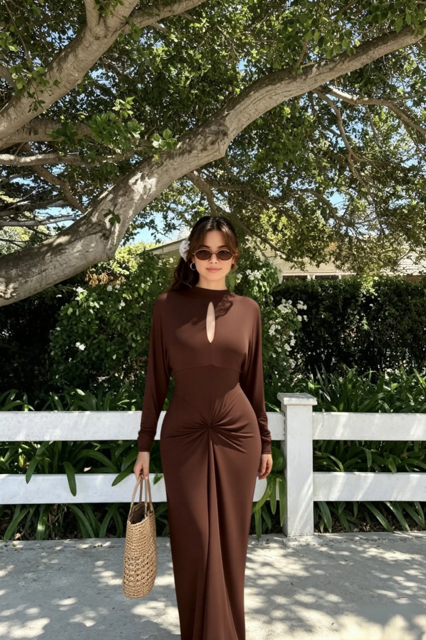 Elegant Fitted Simple Mock Neck Long Sleeve Party Dress Main image