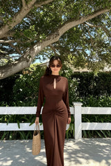 Elegant Fitted Simple Mock Neck Long Sleeve Party Dress