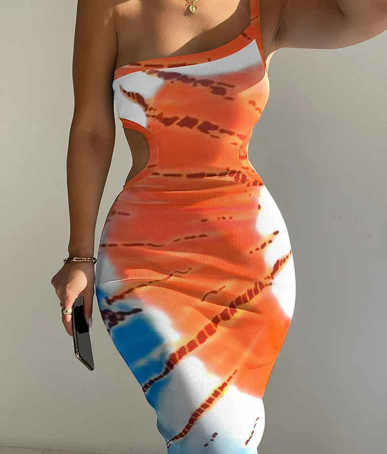 One Shoulder High Slit Floral Dress Secondary image