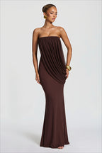 Solid Strapless Ruched Mesh Bodycon Dress