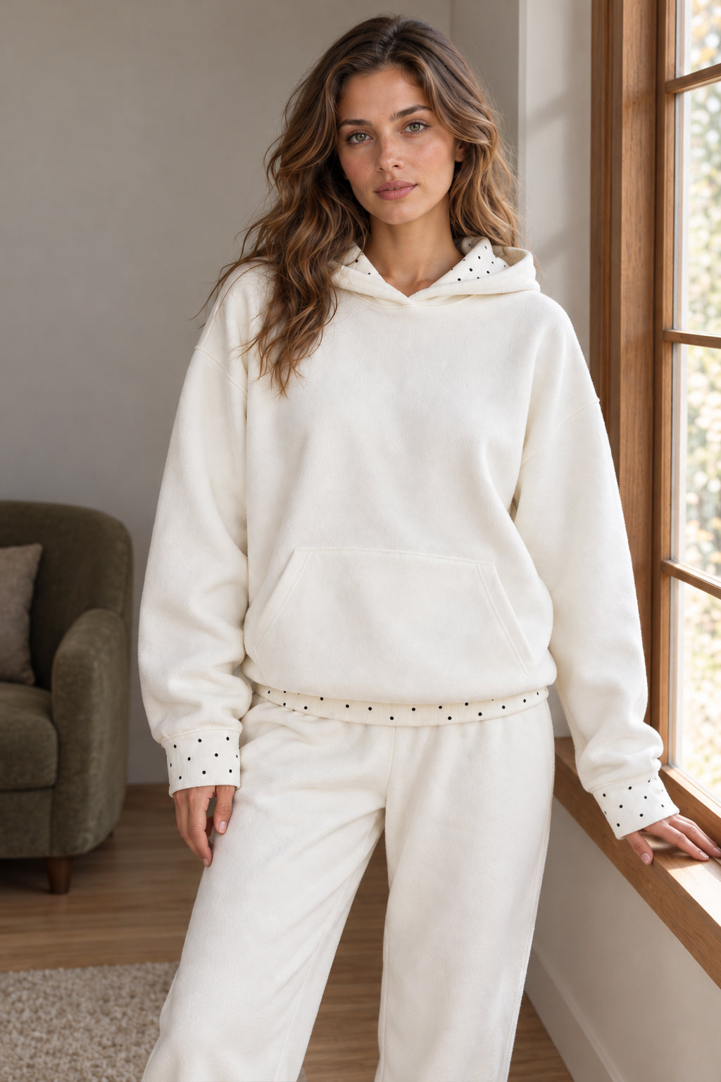 Loose Fit Polka Dot Printed Hoodie