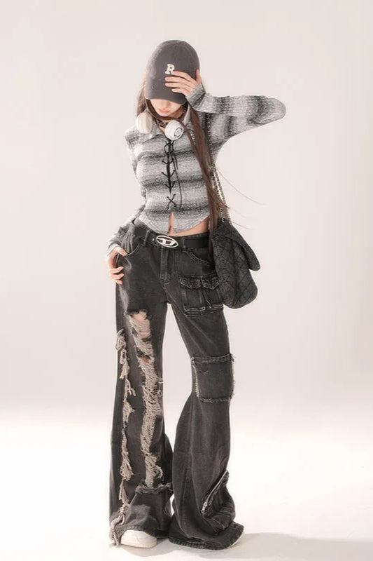 High Waist Ripped Wide Leg Jeans Secondary image