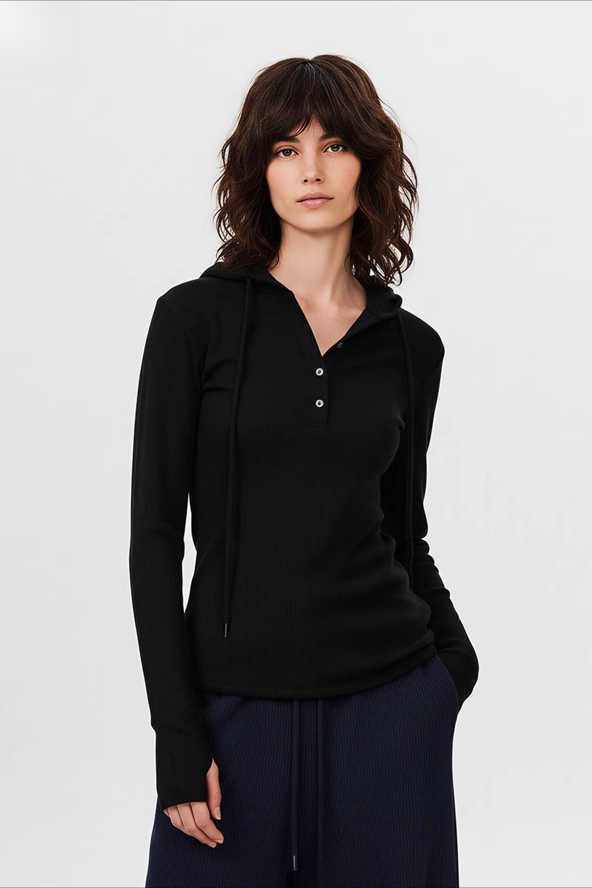Retro Hooded Slim Fit Long Sleeve Top Main image