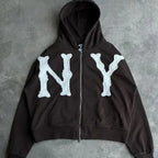 Letter Embroidered Oversized Zip Hoodie