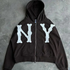 Letter Embroidered Oversized Zip Hoodie