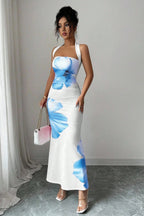 Printed Halter Bodycon Vacation Dress