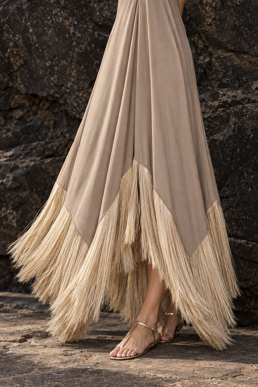 Halter Fringe Maxi Party Dress