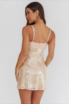 Sequin Mesh Panel Camisole Mini Party Dress