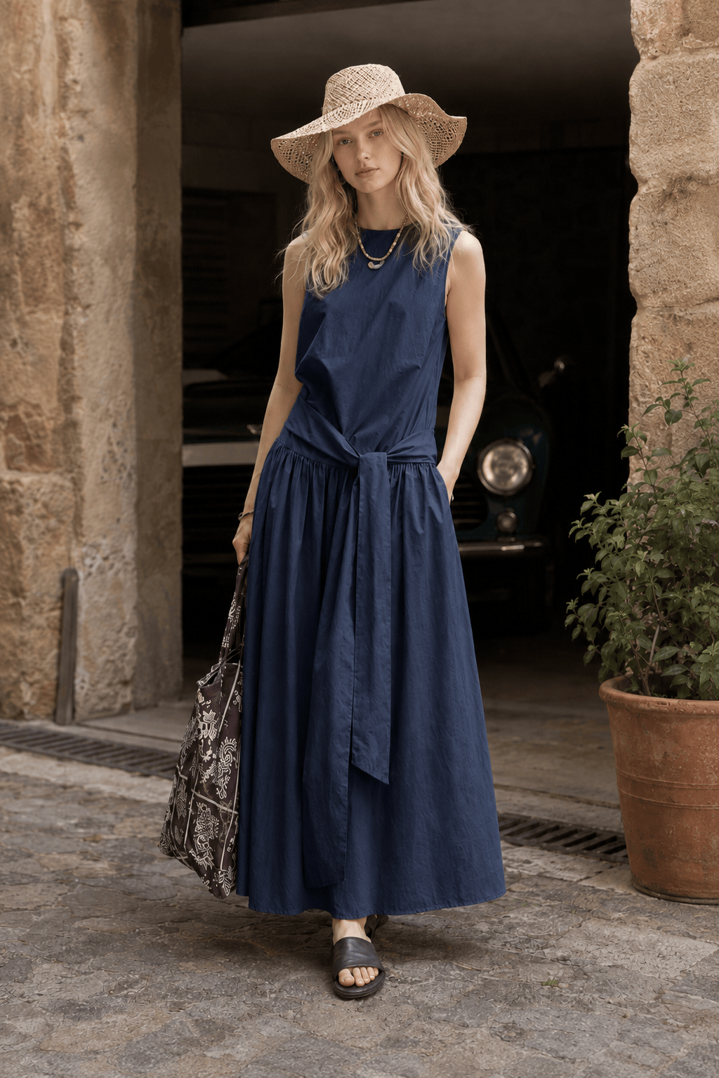 Pleated Tie Strap Lightweight Boho Dress