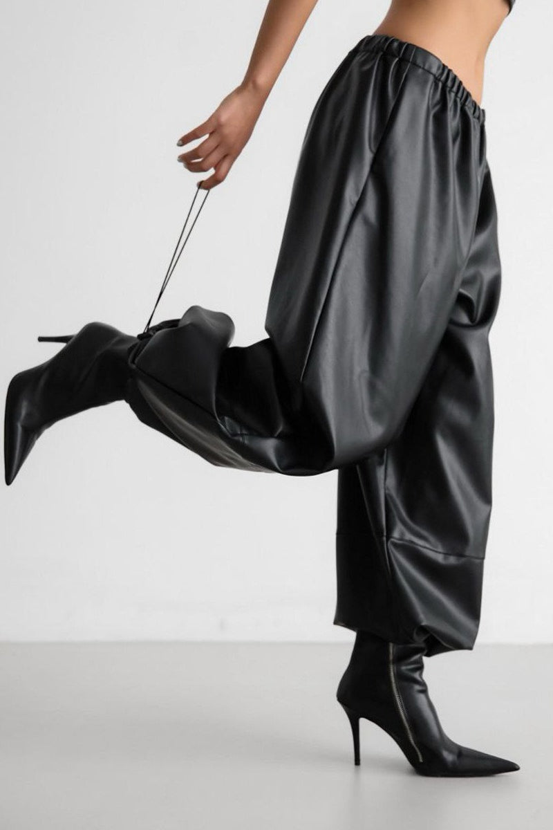 Drawstring PU Harem Loose Tapered Casual Winter Pants Secondary image