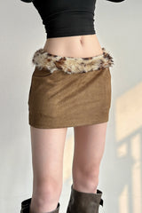 Solid Color Faux Trim Bodycon Mini Skirt