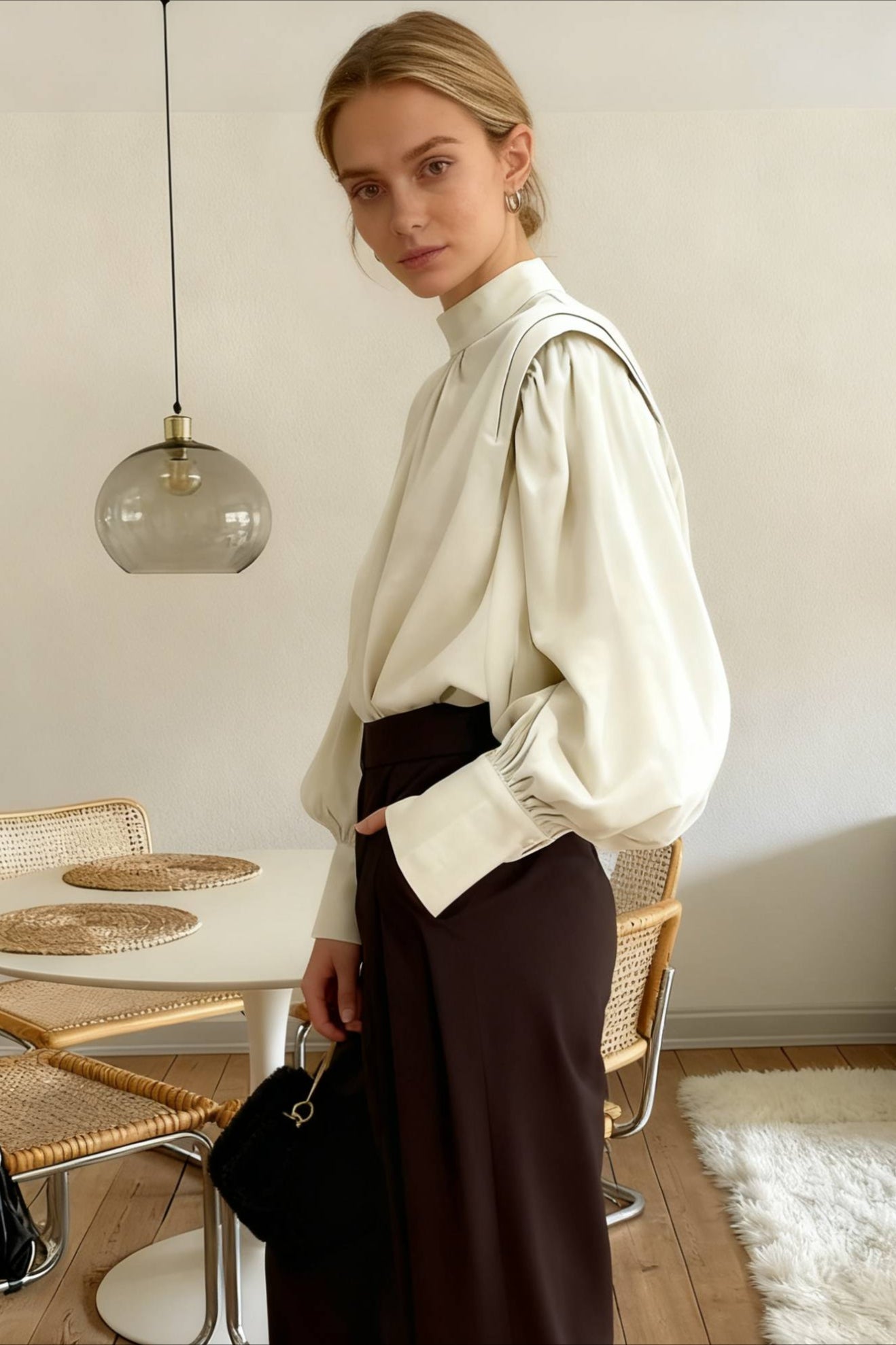 Black Lantern Sleeve Button-Up Blouse Secondary image
