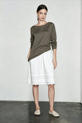 Lace Trim Acetate Midi Vacation Skirt