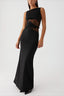 Elegant Draped Lace Panel Midi Dress