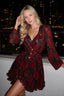 V Neck Long Sleeve A Line Floral Dress