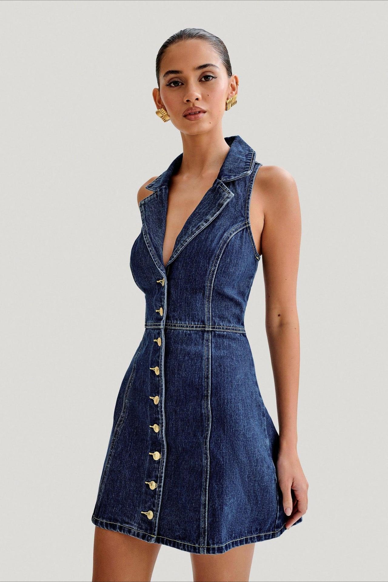 Fitted Halter Denim Dress Secondary image