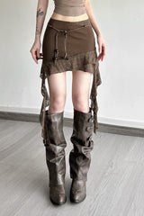 Lace Panel Asymmetric Bodycon Skirt