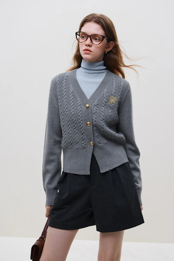 Chic Embroidered Cable Knit Cardigan Main image