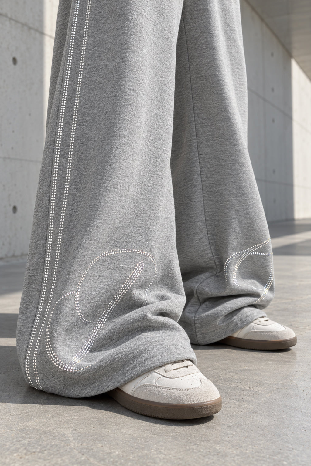 Rhinestone Script Drawstring Wide Leg Pants