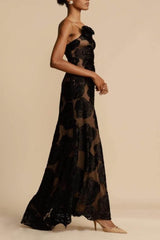 Sexy Burnout Spaghetti Strap Asymmetric Floral Formal Dress