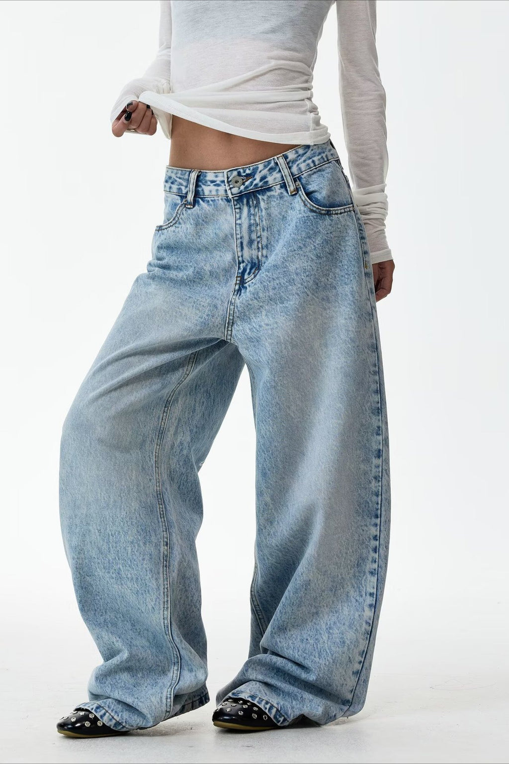 Wing Graphic Washed Wide Leg Jeans