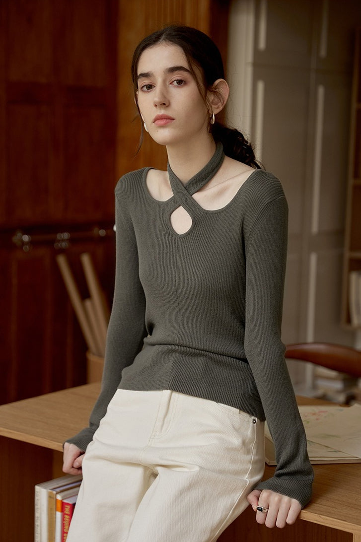 Halter Neck Openwork Wool Knit Top Main image
